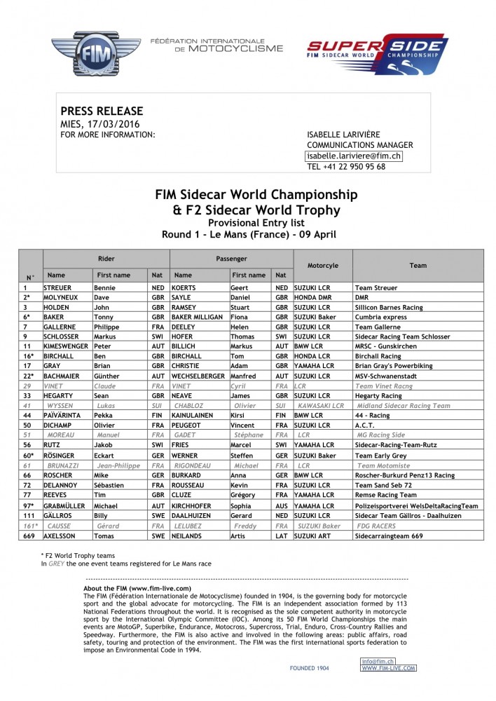 FIM Sidecar World Champ & F2 Sidecar World Trophy - Provisional Entry List - Round 1 - Le Mans (FRA), 09 April-1.jpg